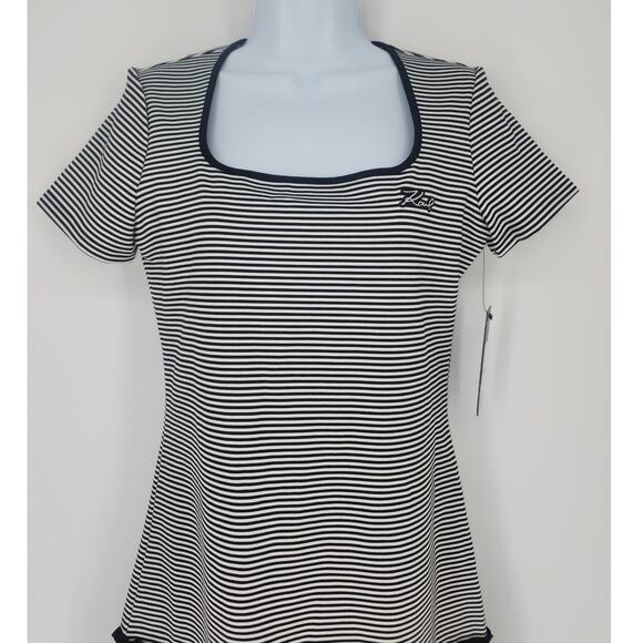Karl Lagerfeld Paris Striped Knit Pleated Hem Dress Black White XS NWT - Picture 5 of 15